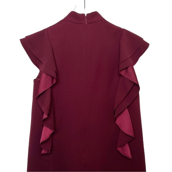 Kate Spade Burgundy Red Ruffle Cap Sleeve Women’s Shift Dress Sz 4 - Picture 11 of 12